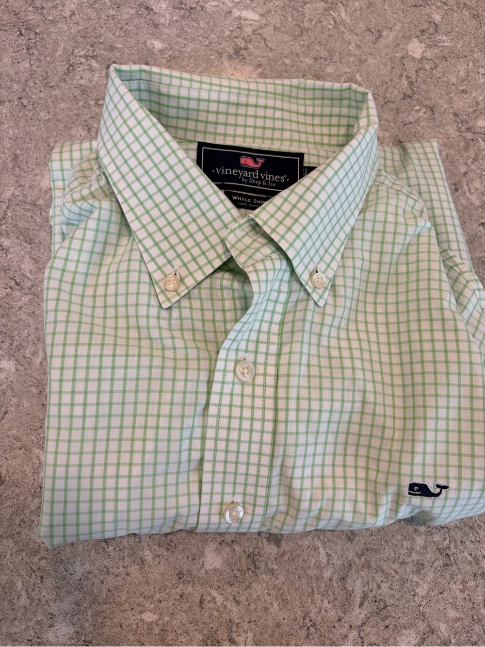 Vineyard Vines Whale Short Light Green Windowpane Button-Down Shirt-XL